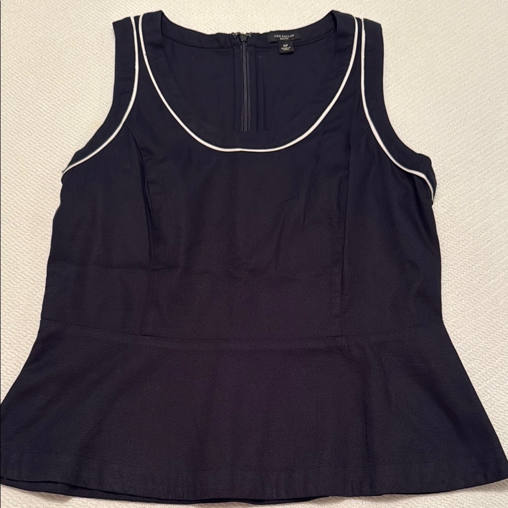 Ann Taylor Blue Peplum Tank Top with White Trim